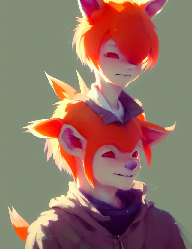 Image similar to a beautiful fullbody portrait of a cute anime boy with orange hair and pink fox ears. character design by cory loftis, fenghua zhong, ryohei hase, ismail inceoglu and ruan jia. artstation, volumetric light, detailed, photorealistic, fantasy, rendered in octane