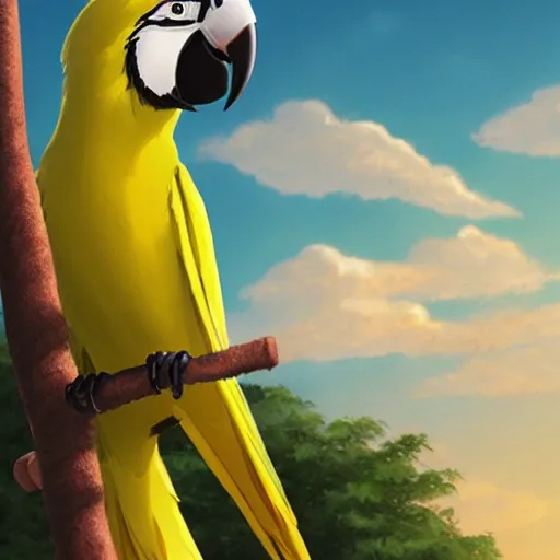 Image similar to parrot made of banana by makoto shinkai and ivan shishkin