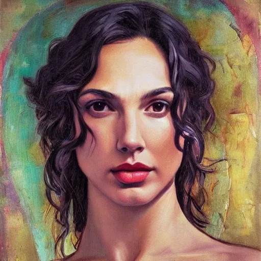 Image similar to Oil painting the beautiful woman Gal Gadot, she has withe old cloths, she is wearing surreal ornates, naturalism, dramatic lighting, high-detailed oil painting by Ilya Repin, Michelangelo da Caravaggio, William Blake, Alex Grey and Beksinski, trending on Artsatio, masterpiece, 4k, 8k,