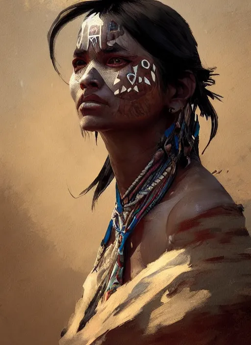 Image similar to A painting of a tribal woman trending on artstation in the style of Greg Rutkowski