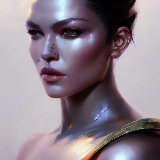 Prompt: a beautiful portrait of a chrome goddess by greg rutkowski and raymond swanland, trending on artstation, ultra realistic digital art