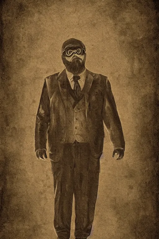 Prompt: donkey kong, portrait, full body, symmetrical features, silver iodide, 1 8 8 0 photograph, sepia tone, aged paper, sergio leone, master prime lenses, cinematic