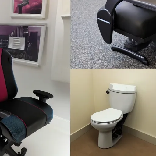 Image similar to gaming chair with seat replaced by a toilet