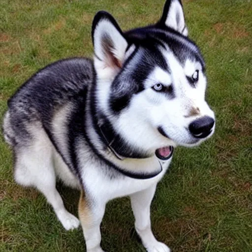 Image similar to A photo of a Husky dog wearing a hat