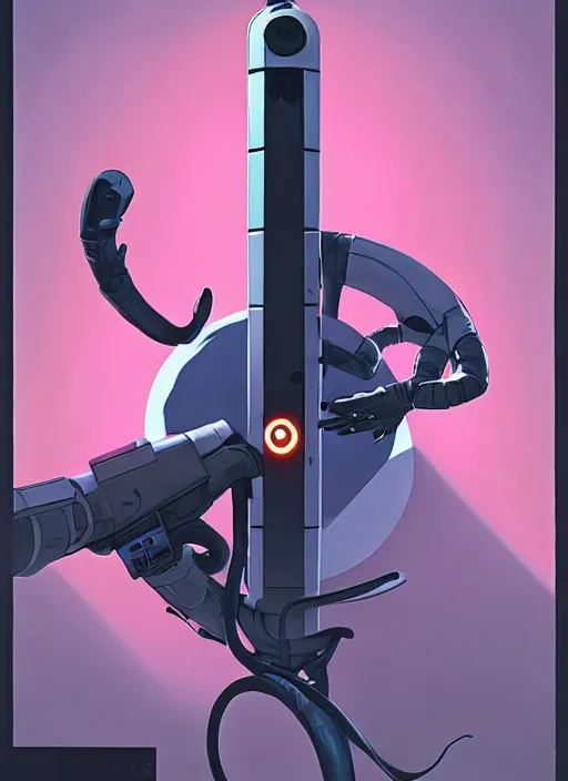 Image similar to poster artwork by Michael Whelan and Tomer Hanuka, of a product poster of the Portal Gun, from the game Portal 2, from Valve, Aperture Science, clean