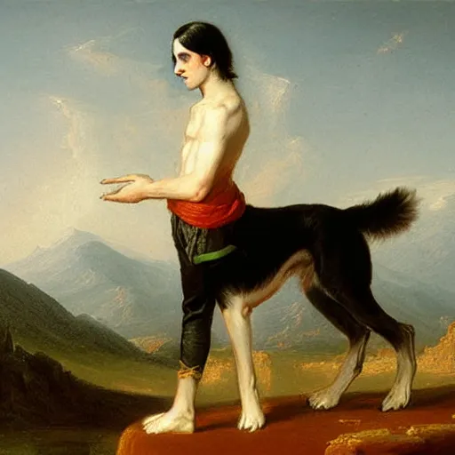 Image similar to a dog in tight jeans painted by thomas cole