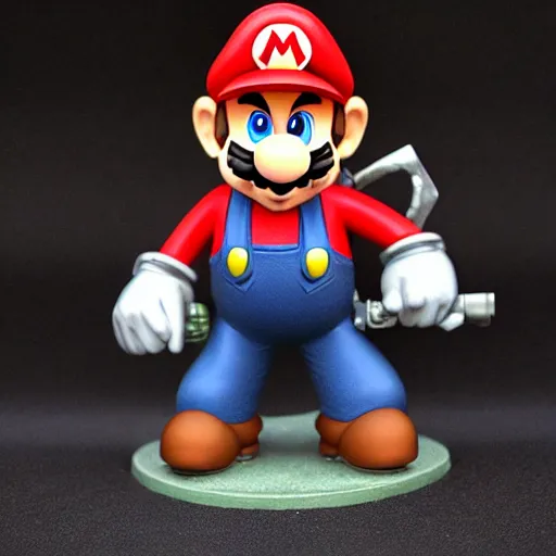 Prompt: mario as a warhammer 40k tabletop figurine t