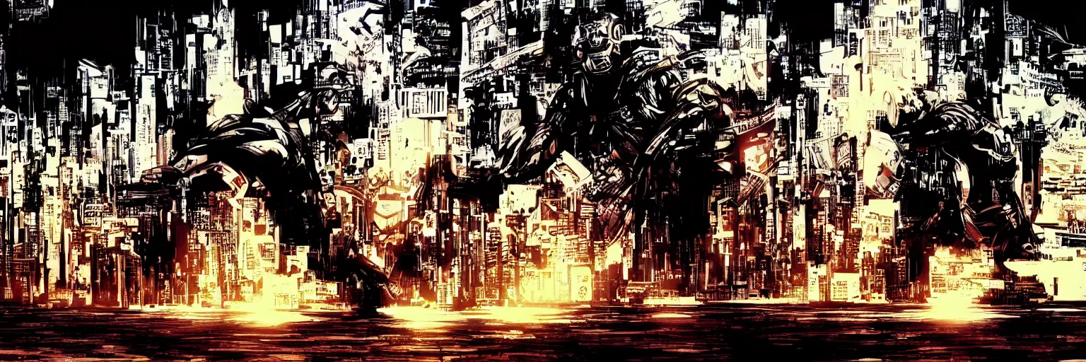 Image similar to Graphic Novel background, high resolution, frank miller, cyber punk, hyper realistic, atmospheric, high contrast