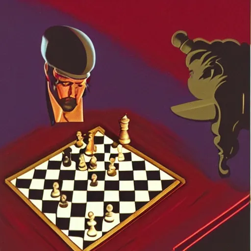 Prompt: lighting striking a chess pawn, artwork by greg hildebrandt. 1 9 8 0 s.