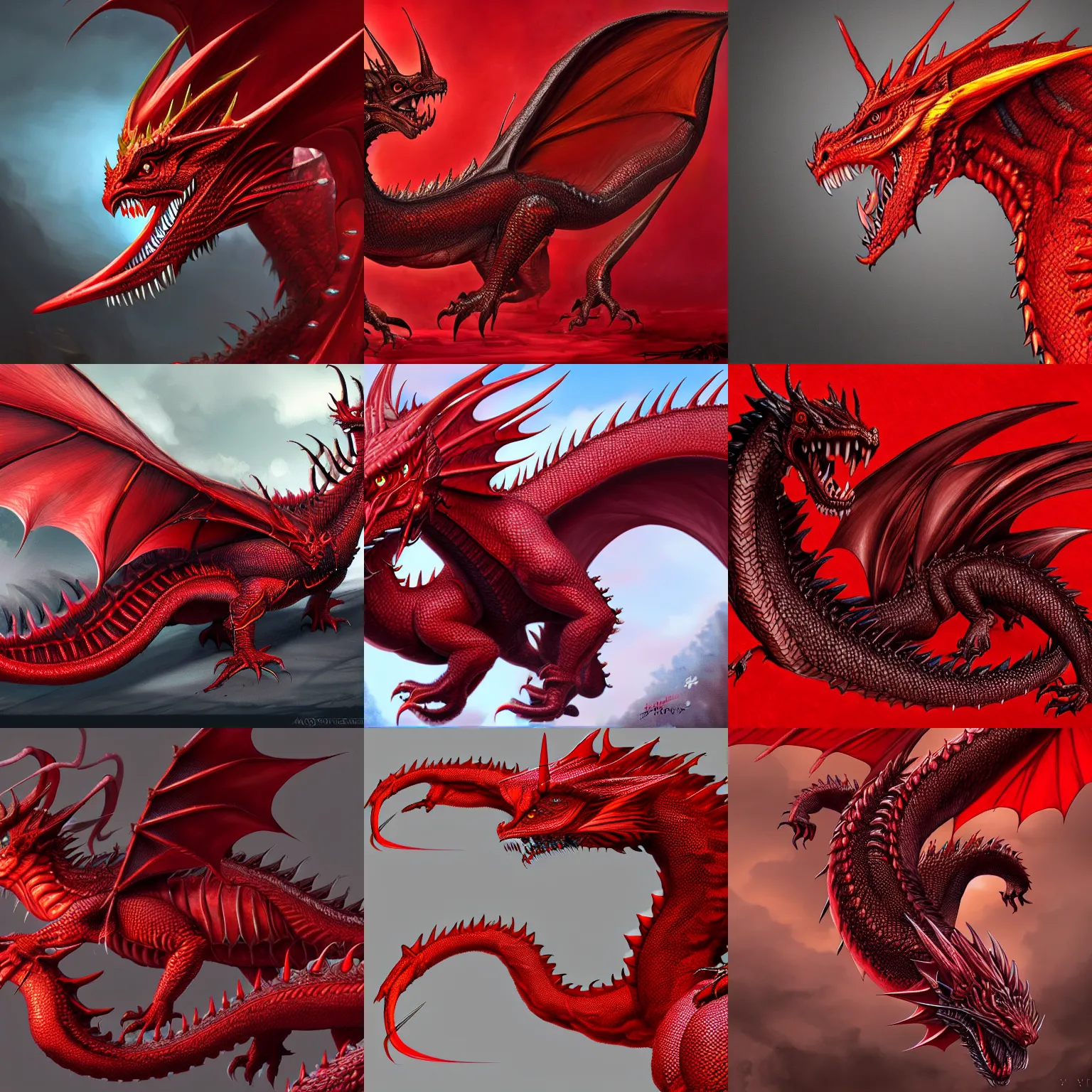 Prompt: a detailed red dragon, advanced digital paint, ultra detailed, trending on artstation, 8k