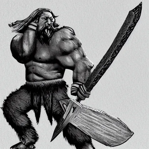 Prompt: DND barbarian Goliath wielding a great-axe