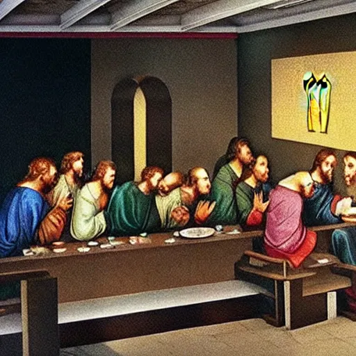 Image similar to the last supper at mcdonalds