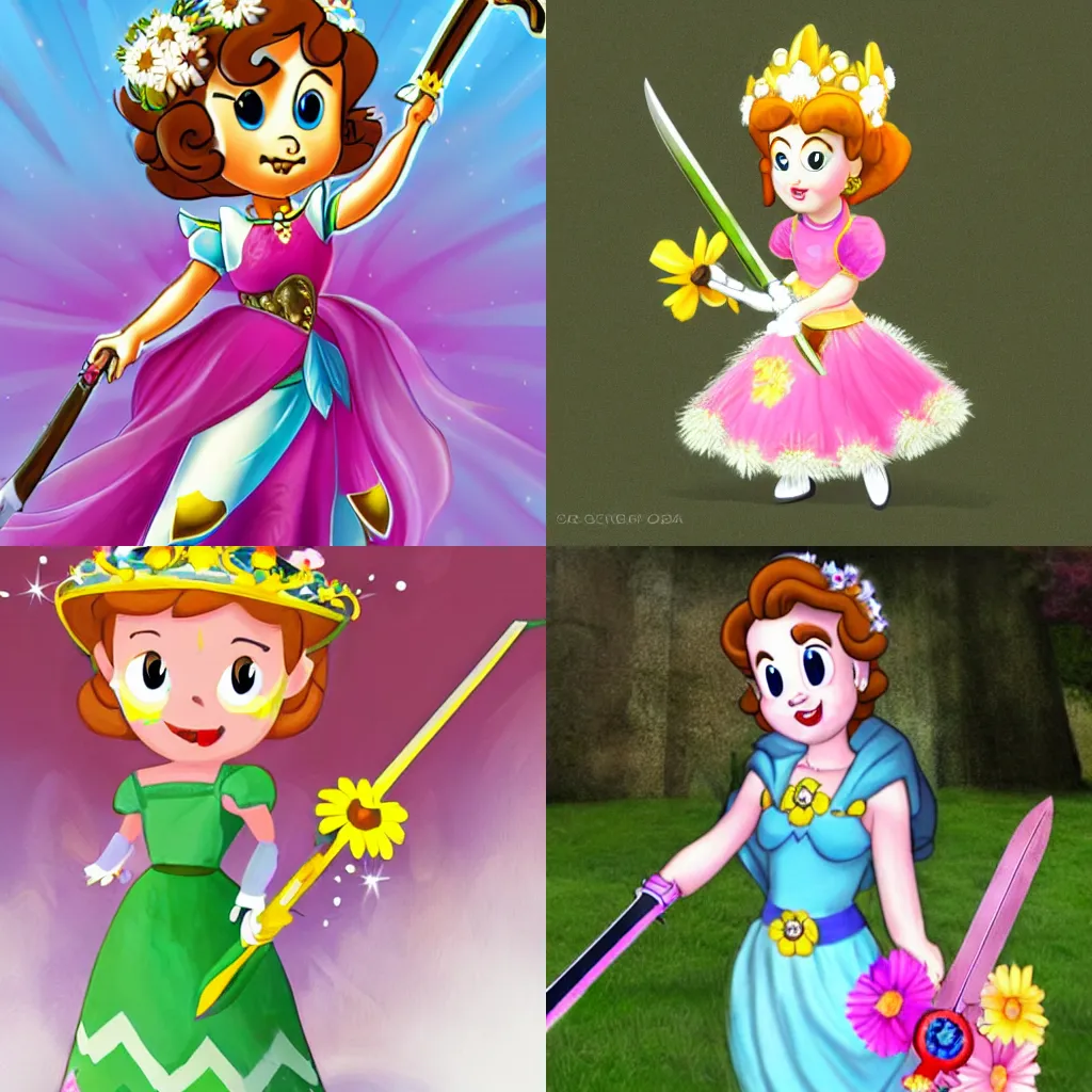 Prompt: Princess Daisy holding a floral sword