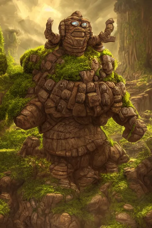 Image similar to zelda fantasy art giant golem troll wood rock greeble gemstone, global illumination ray tracing hdr fanart arstation by sung choi and eric pfeiffer and gabriel garza and casper konefal