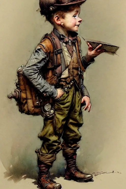 Image similar to (((((1950s steampunk adventurer boy inventer explorer . muted colors.))))) by Jean-Baptiste Monge !!!!!!!!!!!!!!!!!!!!!!!!!!!