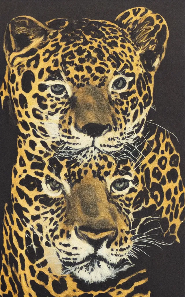 Image similar to a jaguar velvet painting on black velvet, kitcsh inspired by edgar leetag, paint on black velvet canvas, american velvet painting, veveltaria, minimalist, black space 8 x 1 0