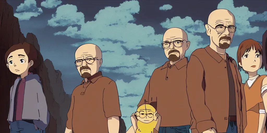 Image similar to breaking bad as a studio ghibli movie, movie still frame, anime art style, studio ghibli, 4 k, 8 k