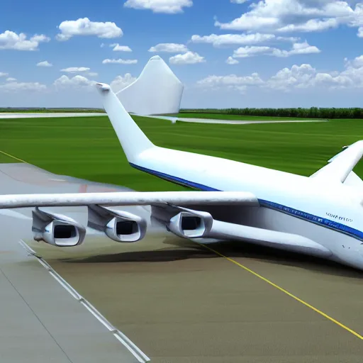 Image similar to the successor to the an - 2 2 5, the an - 3 0 0, the biggest plane ever created, standing on an airport, concept, hyper realistic, ue 5, octane render, realistic lighting