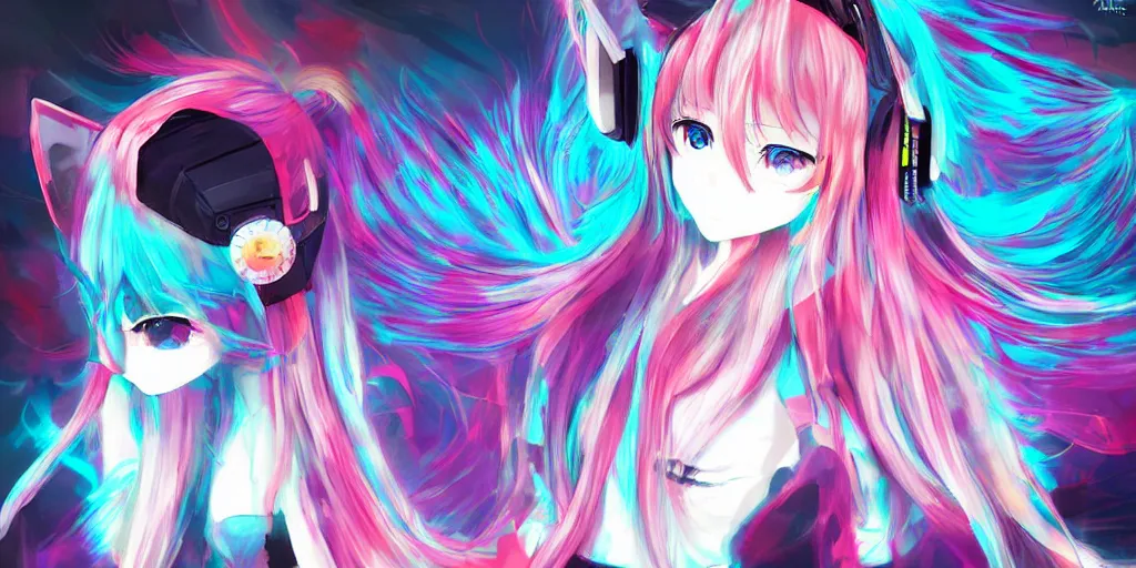 Image similar to thatsune miku , digital art, art station, tredning on art station, anime, colorful art