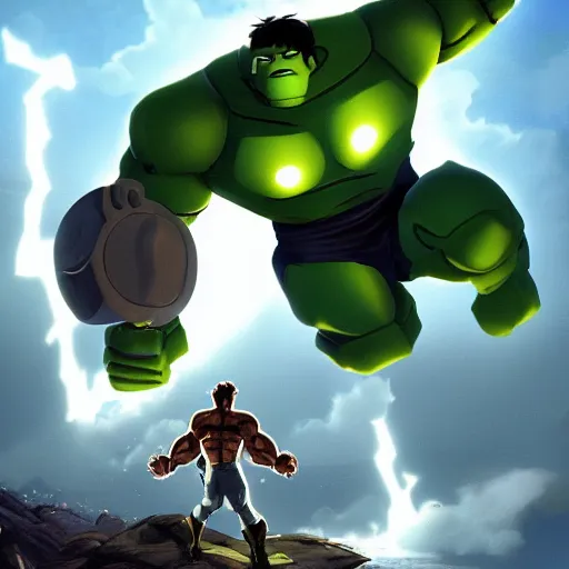 Prompt: epic battle between the iron giant and the incredible hulk, digital art, game art, character design, trending on artstation, ultra realistic, ultra detailed