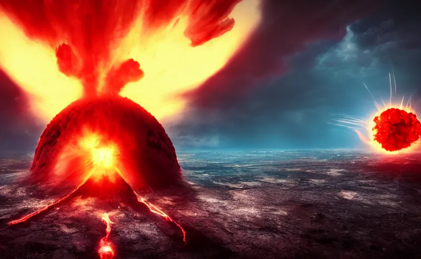 Image similar to skull shaped nuclear explosion of blood, cinematic shot, dramatic volumetric lighting, epic composition, 4K Ultra HD