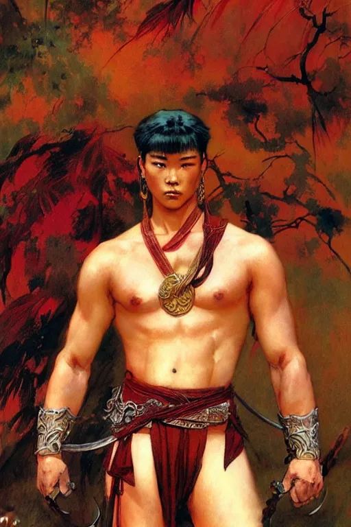 Image similar to wuxia, beefy male, character design, colorful, painting by gaston bussiere, craig mullins, j. c. leyendecker, tom of finland