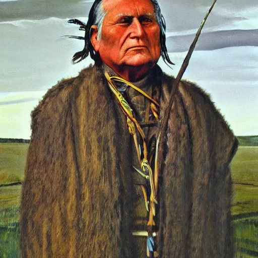 Image similar to painting of chief joseph, in the style of andrew wyeth, award winning, detailed, 4 k, hd