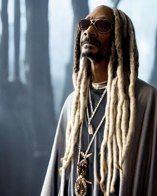 Image similar to Snoop Dogg in the role of Gandalf the Grey, film still, amazing short, 8K, IMAX, ultra detailed