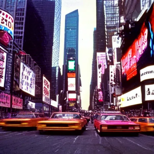 Prompt: a vivid photo of a unicorn galloping through times square in the 8 0 s