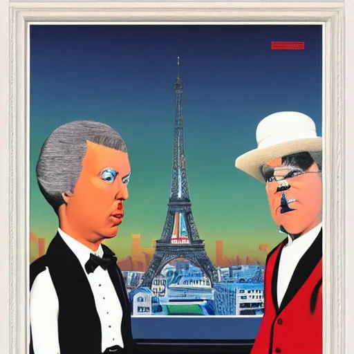 Image similar to cash rules everything around me, Alec monopoly, René Magritte, guy billout