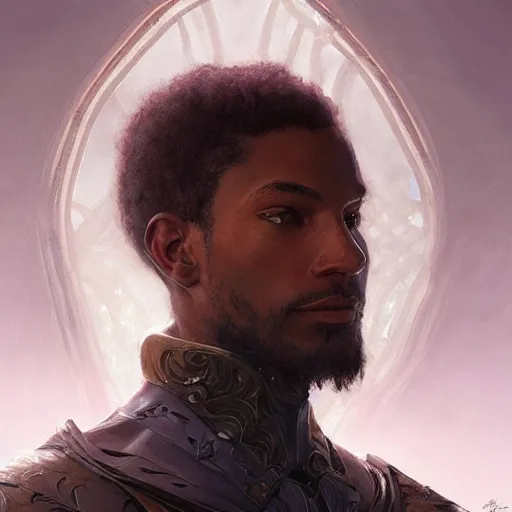 Image similar to portrait of slave knight alphonso, elegant, intricate, headshot, highly detailed, digital painting, artstation, concept art, sharp focus, illustration, art by artgerm and greg rutkowski and alphonse mucha