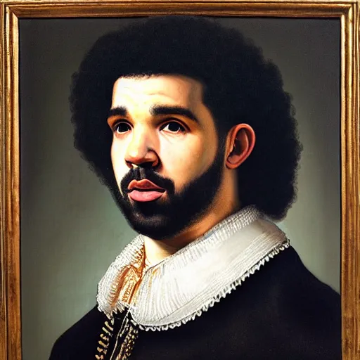 Prompt: “A portrait painting of Drake by Rembrandt van Rijn”