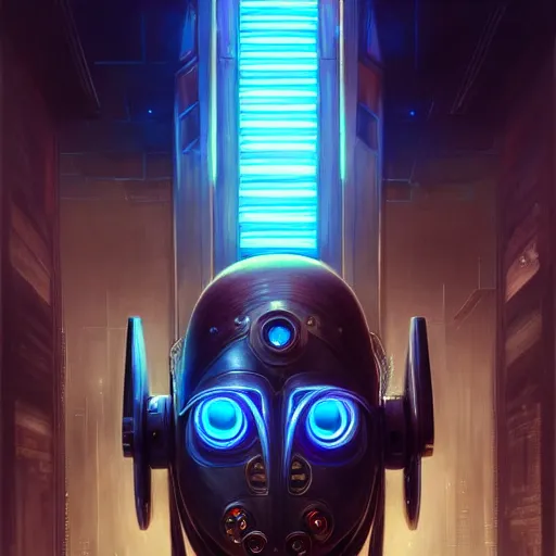 Image similar to low angle shot of a cyberpunk gazmask robot character, intricate, elegant, highly detailed, centered, digital painting, artstation, concept art, smooth, sharp focus, illustration, artgerm, Tomasz Alen Kopera, Peter Mohrbacher, donato giancola, Joseph Christian Leyendecker, WLOP, Boris Vallejo