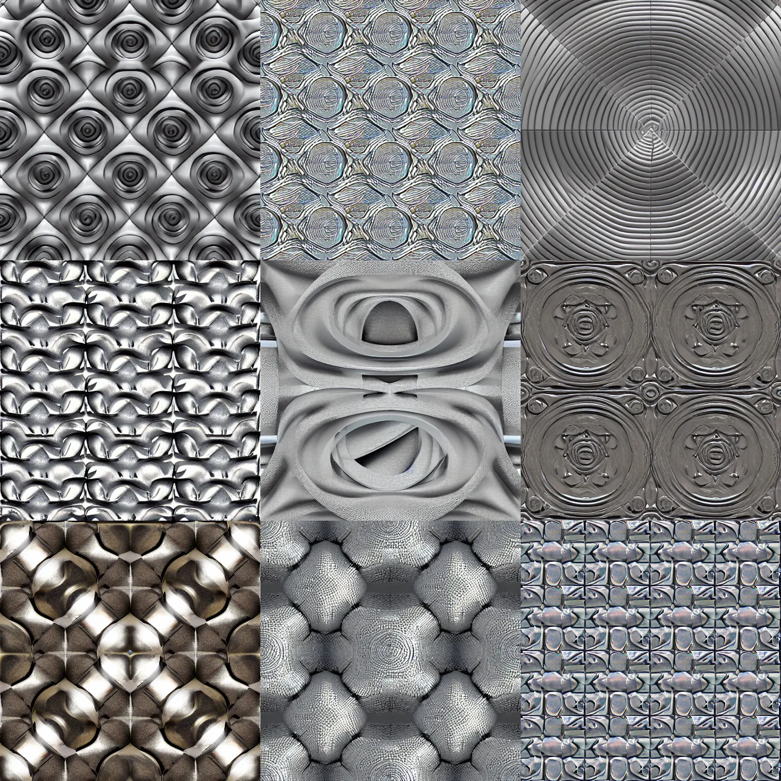 Prompt: infinity embossed blocky metal swirl ceiling texture, sharp edges, recursion, 3d render, seamless texture