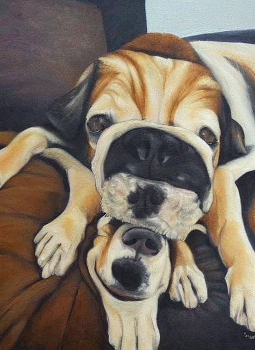 Prompt: This painting shows what dogs are dreaming of