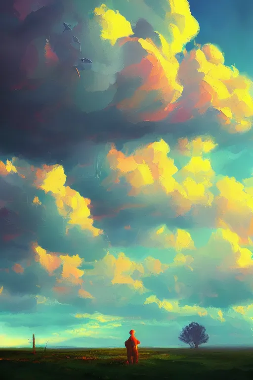 Image similar to enlightenment dramatic light, impressionist painting, colorful clouds, digital painting, artstation, simon stalenhag