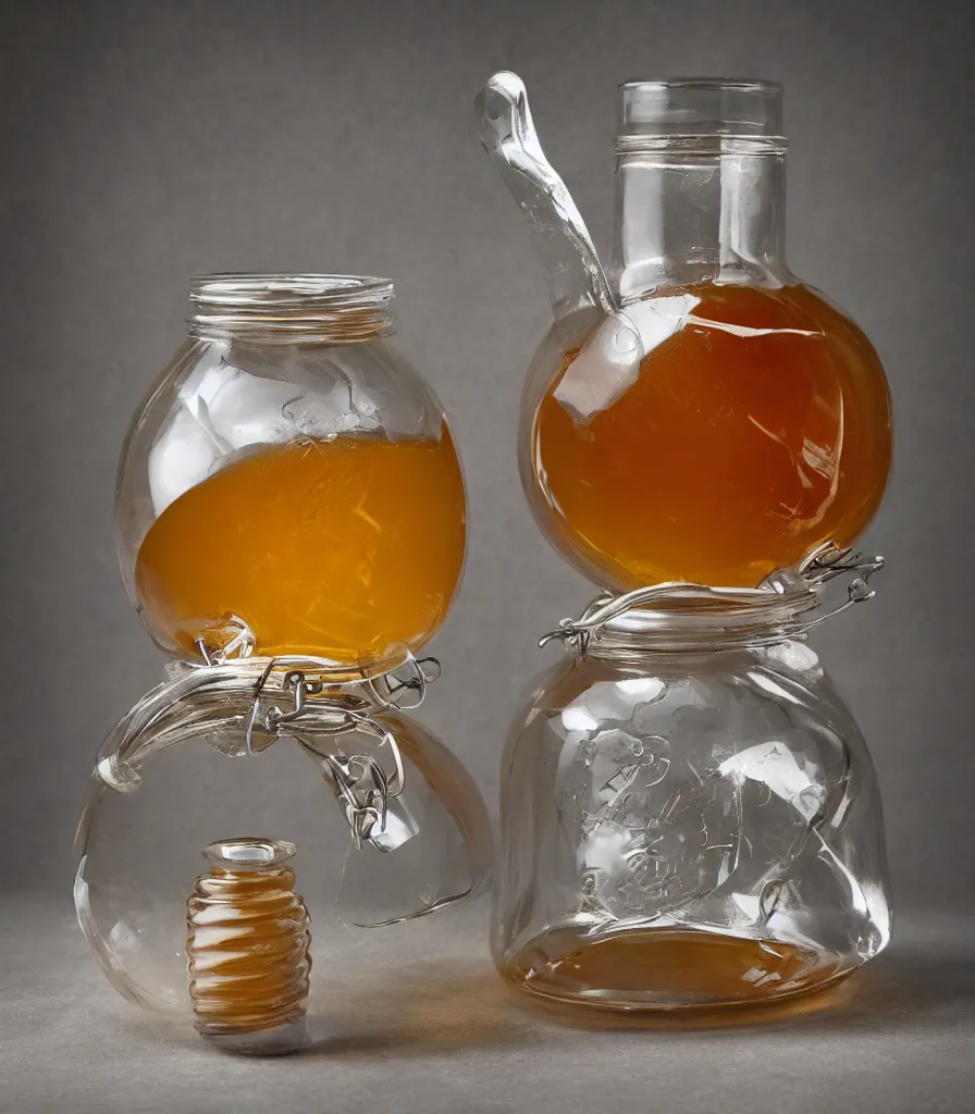 Image similar to klein bottle honey jar, product photography, beautiful studio photography