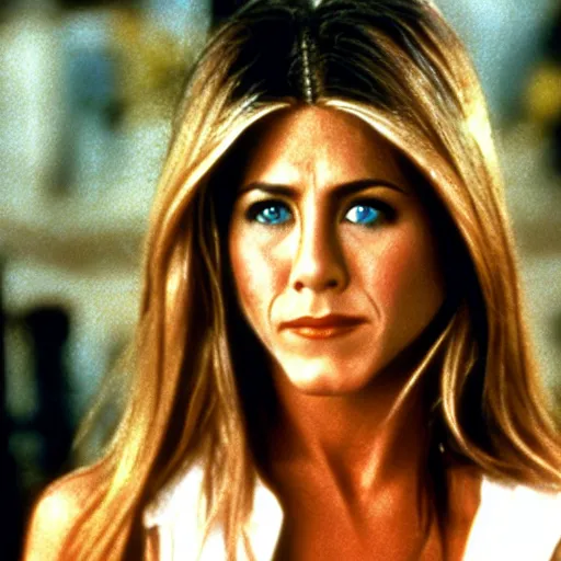 Image similar to jennifer aniston as dark lady, 1 9 8 0 s movie still frame, art by ridley scott