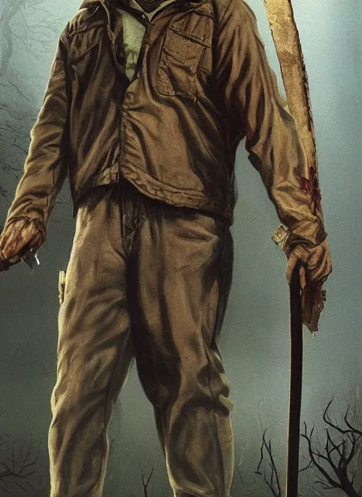 Image similar to Jason Voorhees in Friday the 13th Part VI: Jason Lives (1986), highly detailed, centered, solid color background, digital painting, artstation, concept art, smooth, sharp focus, illustration, Jason Edmiston, donato giancola, Joseph Christian Leyendecker, Les Edwards, Ed Repka, WLOP, Artgerm