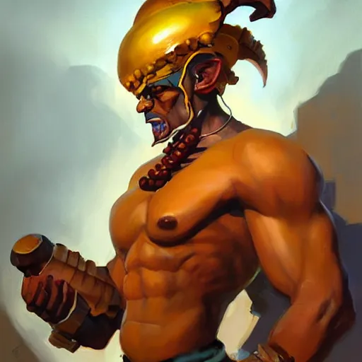 Image similar to greg manchess portrait painting of partially armored dhalsim from street fighter as overwatch character, medium shot, asymmetrical, profile picture, organic painting, sunny day, matte painting, bold shapes, hard edges, street art, trending on artstation, by huang guangjian and gil elvgren and gerald brom