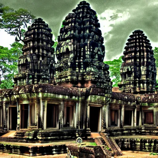 Prompt: a futuristic steam punk angkor thom, photorealistic