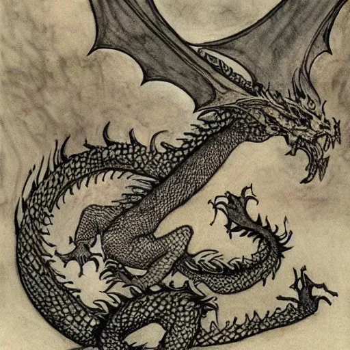 Prompt: dragon by arthur rackham