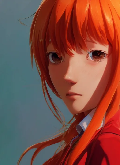 Image similar to highly detailed portrait of asuka langley soryu, stephen bliss, unreal engine, loish, rhads, makoto shinkai and lois van baarle, ilya kuvshinov, rossdraws, global illumination, radiant light, detailed and intricate environment