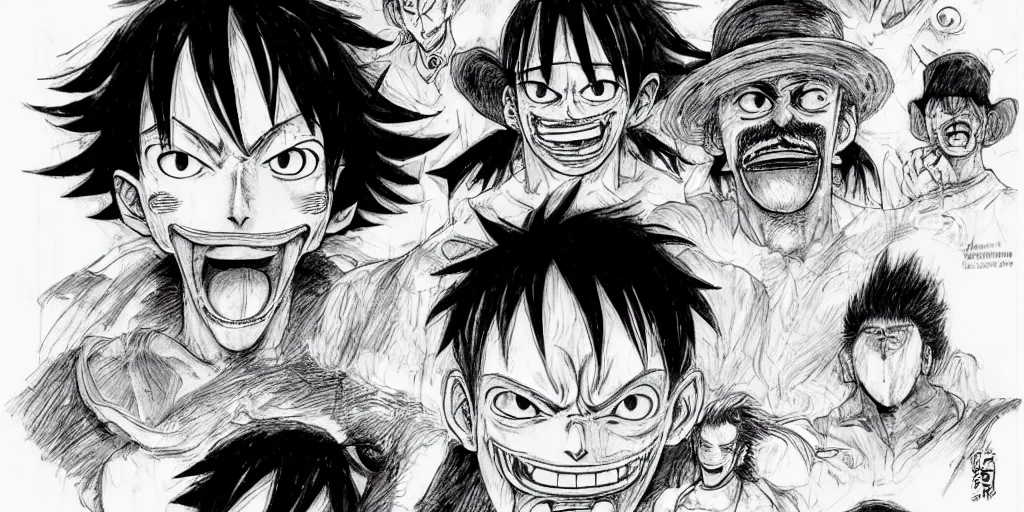 Image similar to [ luffy mustache ] ( by kim jung gi ) ( by kentaro miura )