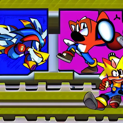 Image similar to crash bandicoot bros kirby super star ultra sonic the hedgehog gta style ratchet and clank