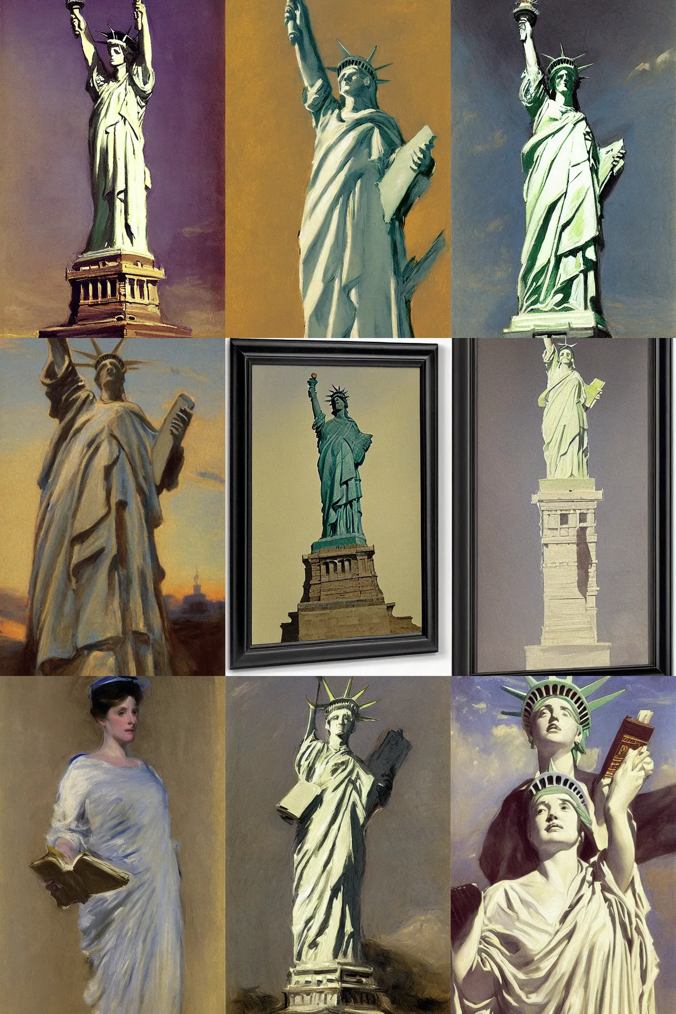 Prompt: portrait of mary louise books as the statue of liberty by john singer sargent