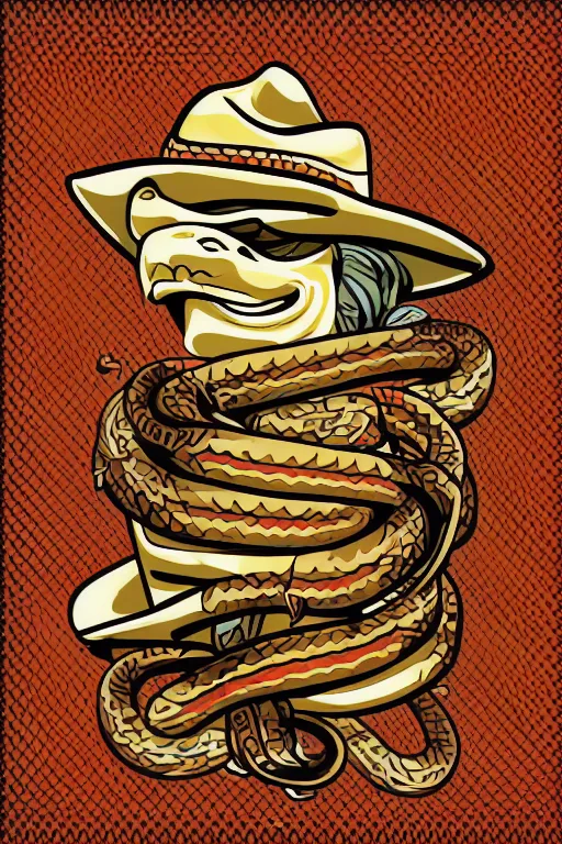 Image similar to A portrait of a snake that is a cowboy, sticker, colorful, illustration, highly detailed, smooth and clean vector curves, no jagged lines, vector art, smooth