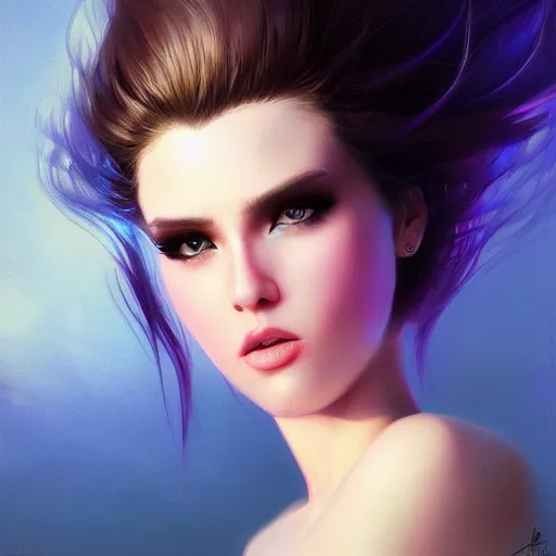 Prompt: electric woman, cute - fine - face, pretty face, oil slick hair, realistic shaded perfect face, extremely fine details, realistic shaded lighting, dynamic background, artgerm, highly detailed, ivan aivazovsky