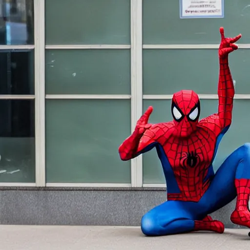 Prompt: spiderman urinating in public