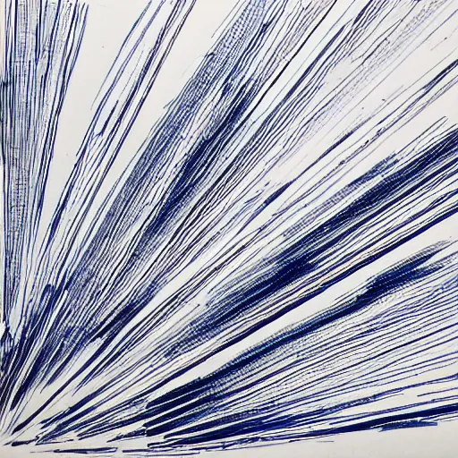 Image similar to single line drawing of extreme fear, blue ink pen